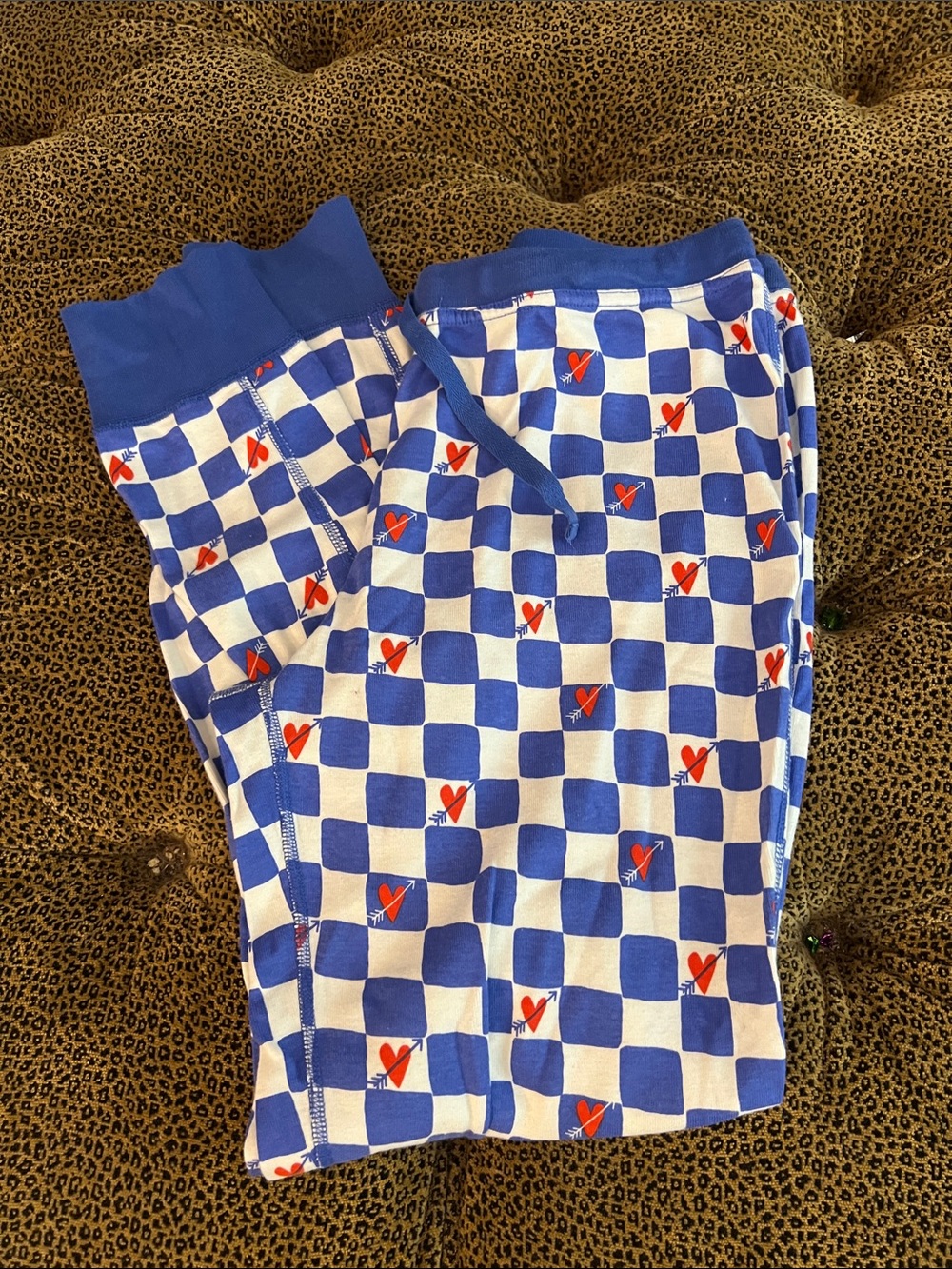 Hanna Andersson Blue & White Checkerboard Heart Pajama Pants Womens size Medium